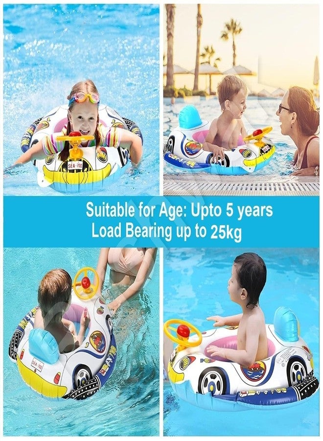 Kiesh Baby Swimming Pool Float, Cute Car Design Kids Toddler Inflatable Summer Beach Floatie Boat Swim Tube Ring || Kids Swimming Ring Float Inflatable Pool Car - Image 3